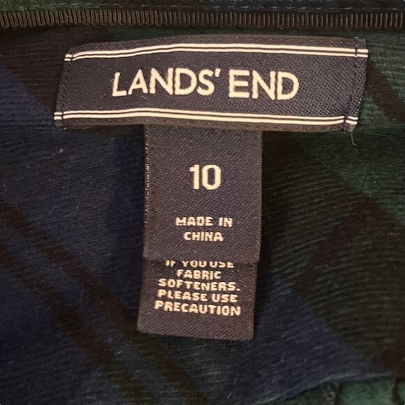 Lands End Plaid Flannel Button Down Shirt Womens 10 Blue Green Tartan Boyfriend - Picture 5 of 8